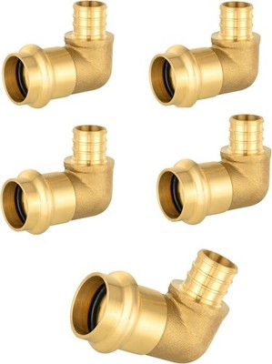 Pack of 5 Brass Fittings for Copper and PEX Pipe Connection - 3/4'' Crimp Elbow