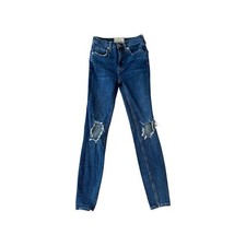 Free People Women's Distressed High Rise Skinny Jeans Size 25 Dark Wash Denim