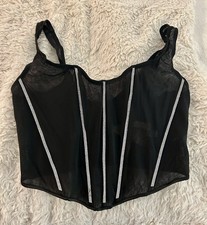 Victoria's Secret black mesh shine bralette bustier boned corset, SZ M-DD, BNWT