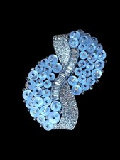 Rare Alfred Philippe Crown Trifari Clip Mates Brooch Blue Glass Beads  Baguettes