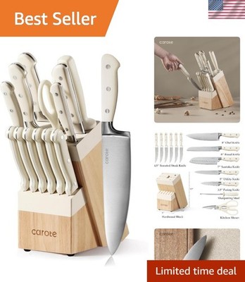 Precision 14-Piece Knife Set with Packaged Block - Effortless Cutting in Cream