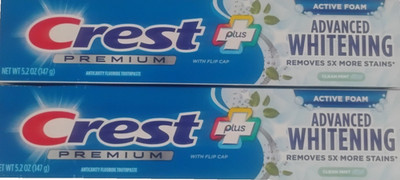 2x Crest Premium Advanced Whitening Active Foam Clean Mint Toothpaste 5.2oz. New