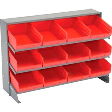 Global Industrial 3 Shelf Bench Rack (12) 8"W Red Bins 33x12x21