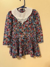 New Vintage Peaches Cream Girls Size 4 Floral Laced Collar Long Sleeve Dress