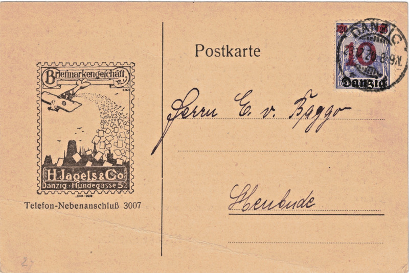 1920 Germany Danzig Stamps Scott #20 Mi 17 - 10 Pfennig Overprint Stars of David