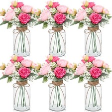 Rustic Mason Jar Centerpieces with Faux Peony  Baby's Breath - 6 Sets