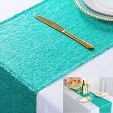 ShinyBeauty Table Runner 2 Pack Sequin Table Runners Teal 12inx108in Glitter Tab
