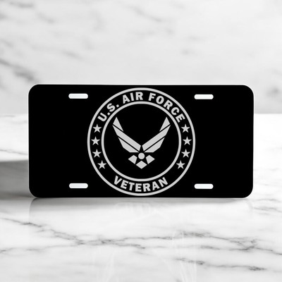 Air Force Veteran Car Tag Laser Etched Black Metal License
