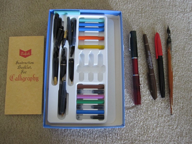 Vintage Sheaffer calligraphy set Sanford's and Osmiroid 18 nibs 4 pens booklet