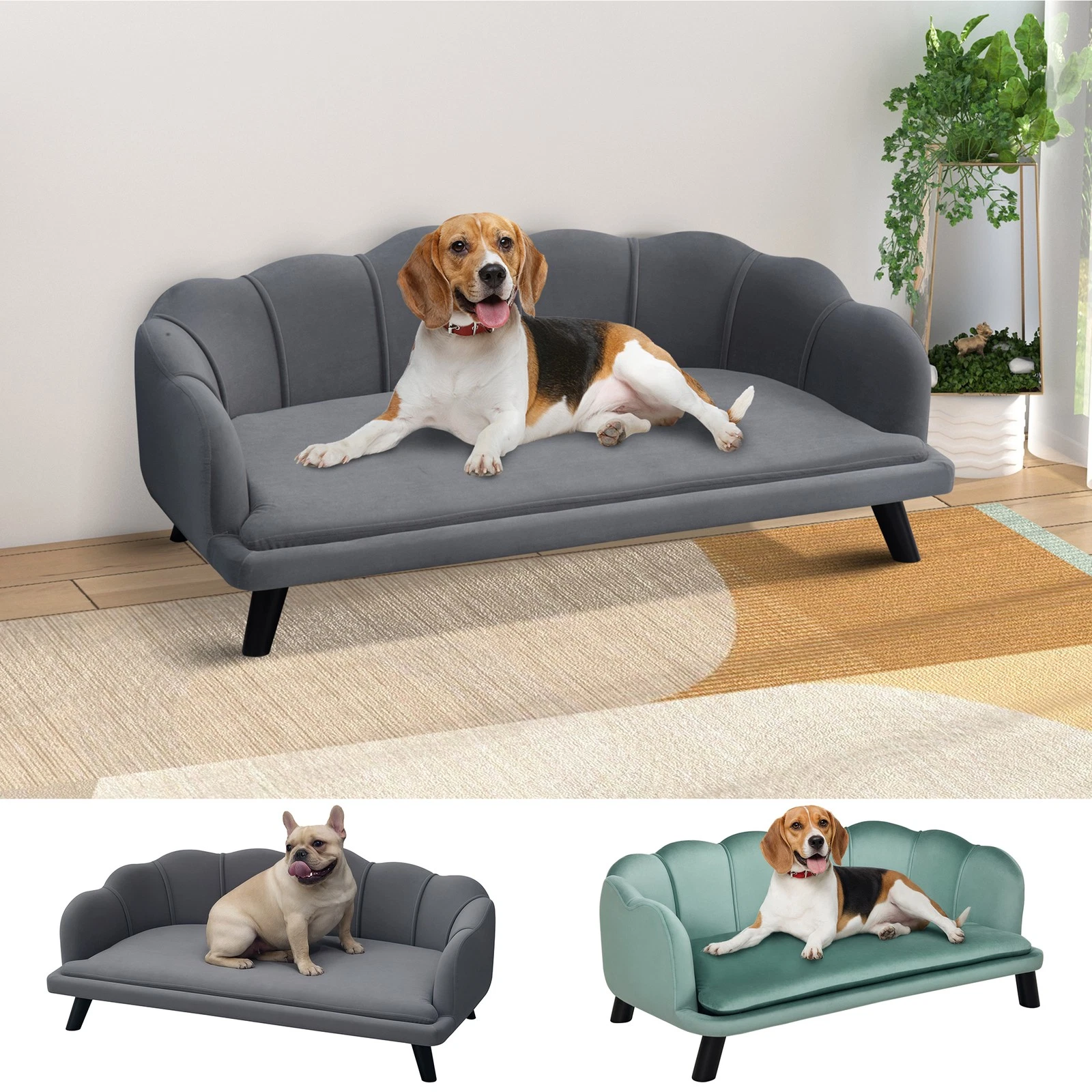 PawHut Dog Sofa, Pet Couch Bed for Medium, Large Dogs w/ Legs, Cushion