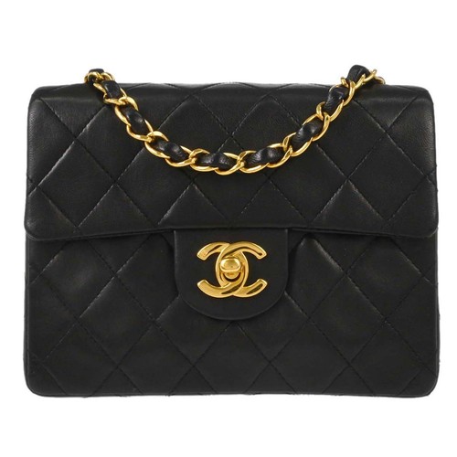 Chanel Black Lambskin Mini Classic Square Flap Shoulder Bag 17 167123
