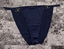 VICTORIA'S SECRET XL NAVY BLUE SATIN SMOOTH GOLD RING RARE STRING BIKINI PANTIES