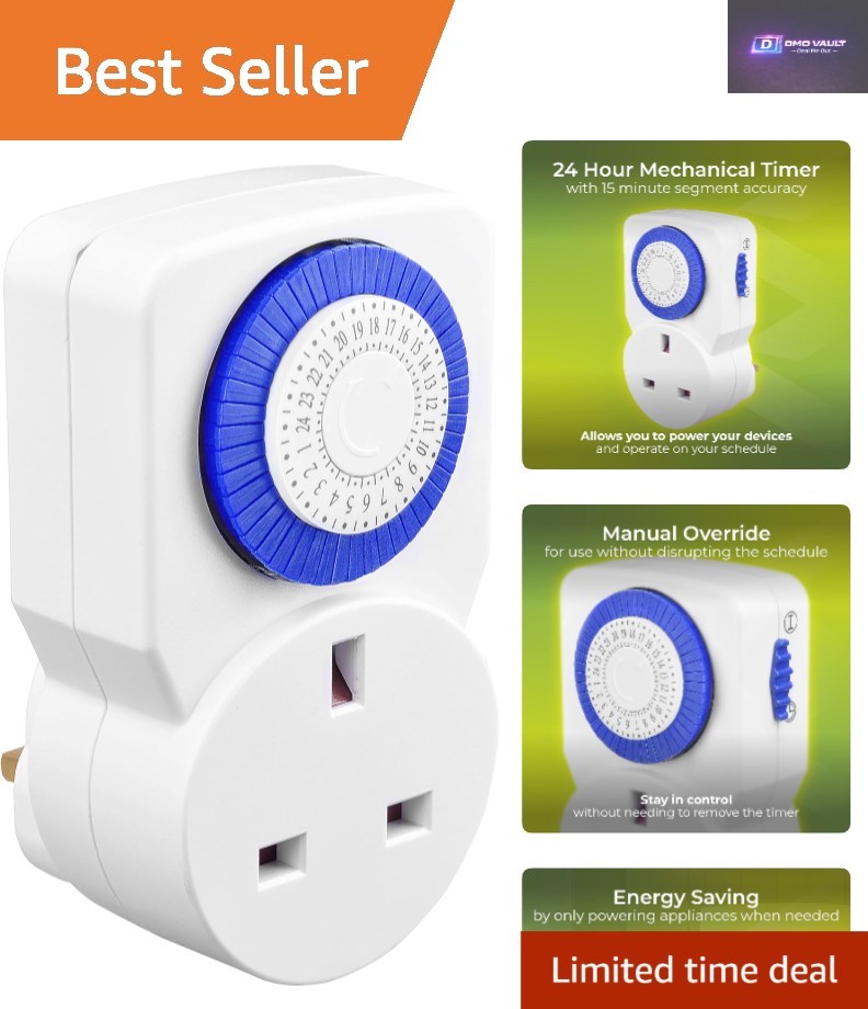 Compact White Mechanical Timer Plug with 24-Hour Scheduling Capability