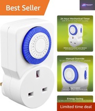Compact White Mechanical Timer Plug with 24-Hour Scheduling Capability