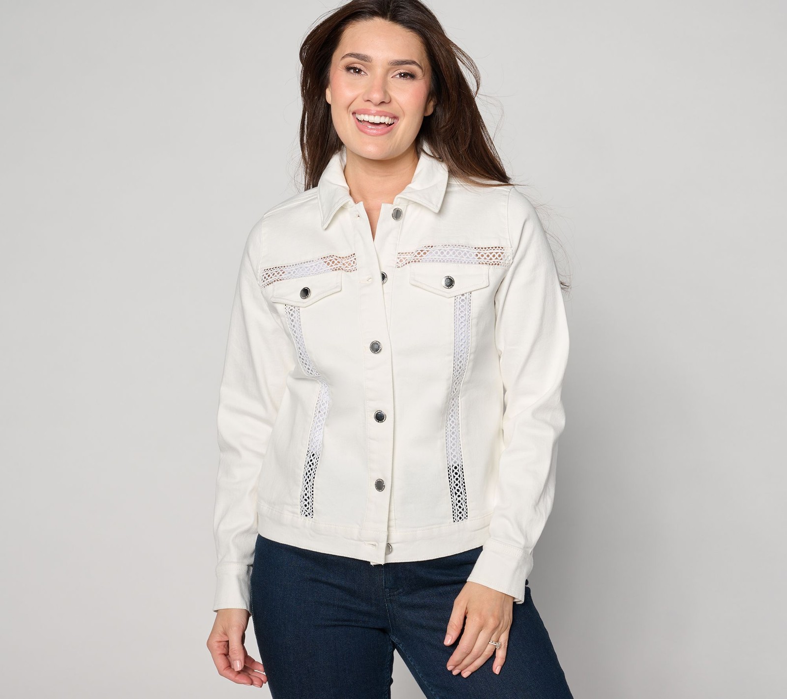 Isaac Mizrahi Live! Women's Plus Sz Jacket 1X True Denim with White A643352