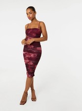Pink Vanilla Womens WINE Smoke Print Ruched Midi Dress