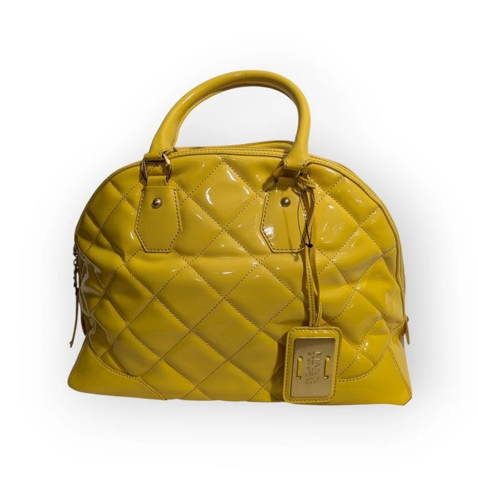 Bolso de Mano MAXX New York Amarillo Acolchado Charol Bowler Nuevo con Etiquetas Foto 2 de 4
