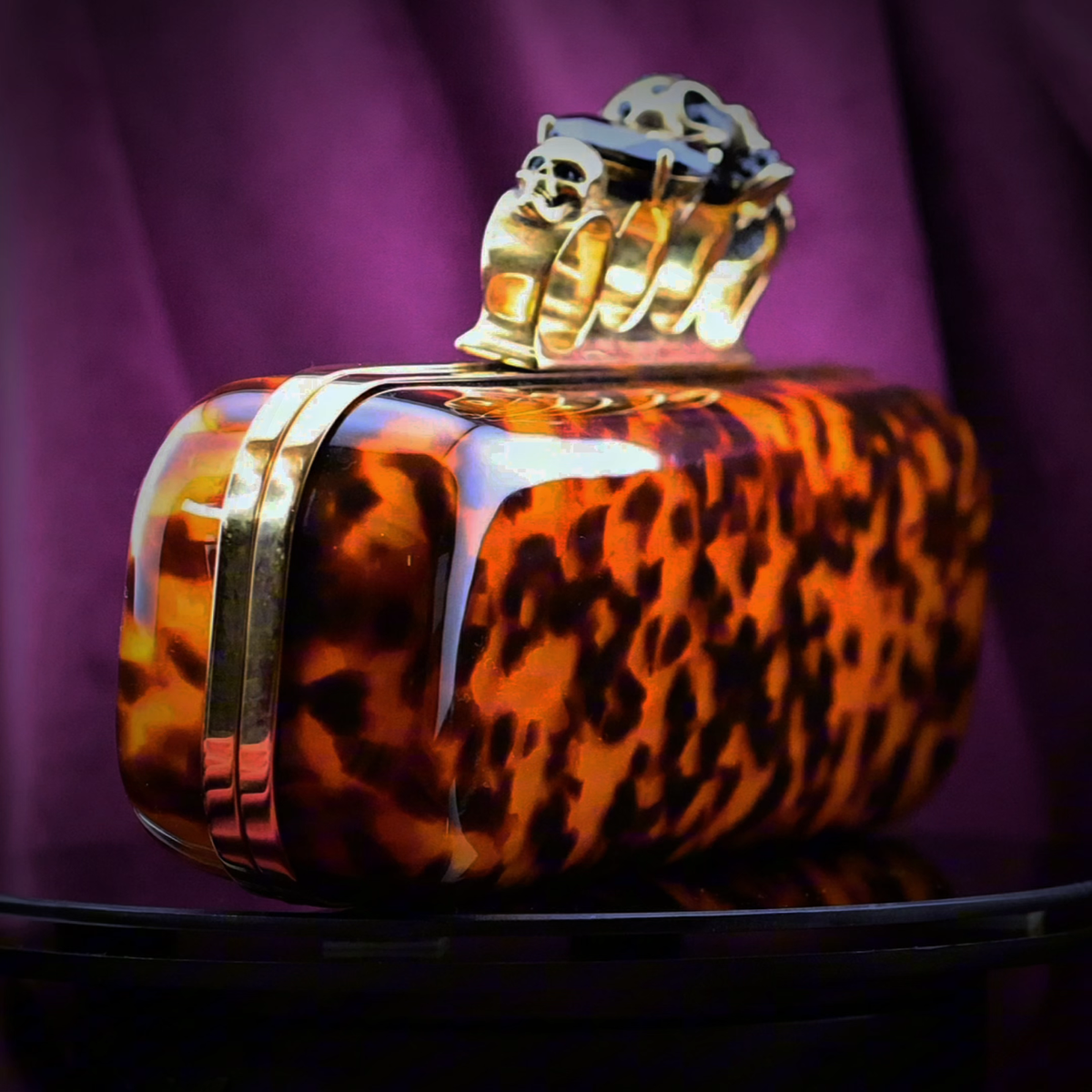 Alexander McQueen Tortoise Shell Skull Knuckle Box Clutch - RARE