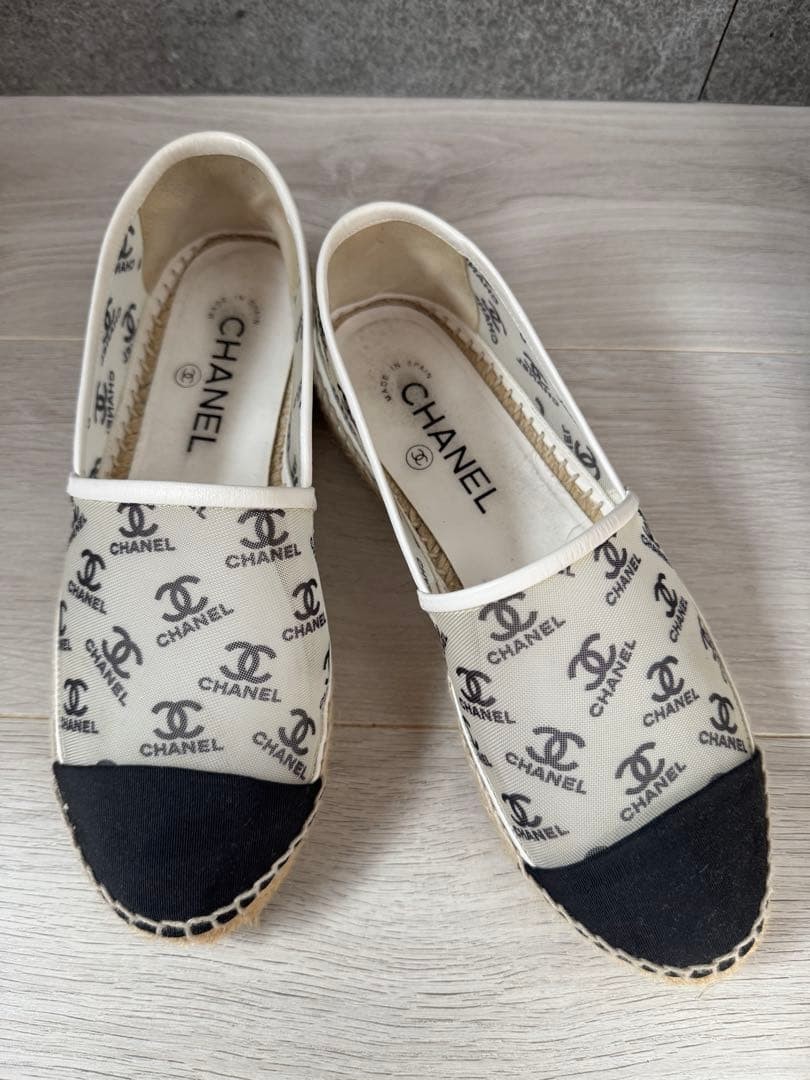 Chanel Espadrilles Shoes White Black Size 37 US About 7 For Women