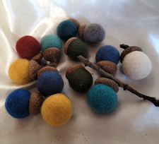 Felted Acorns Natural Caps Fall Home Decor Lot of 13 Mixed Colors