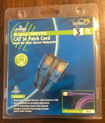 LEVITON HI-SPEED COMPUTER CAT 5E PATCH CORD 3'