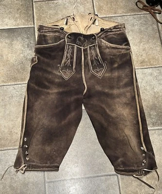 Antike Trachten Hirschleder Kniebund-Lederhose gestickt, m. Gesäß-, Messertasche - Bild 1 von 4