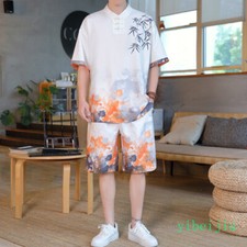 2026 Summer Men's Sport Tracksuits Casual Shirts Short 2PCS Chinese Bamboo Leaf