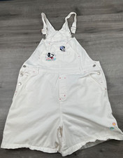 90s Mickey Unlimited Overalls Short Womens Size XL White Jerry Leigh Embroidered