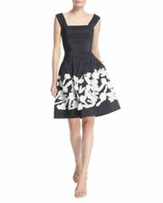 New Oscar de la Renta Floral Embroidered Silk-Faille Cocktail black dress Size 8