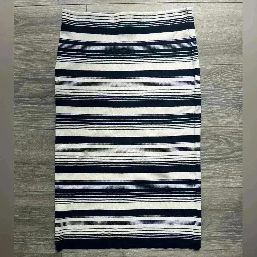 Lauren Ralph Lauren Black Label Blue Cream Striped Pencil Skirt Stretch Size L