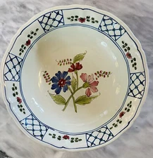 CANTAGALLI  ITALY  Blue Pink Floral Lattice 11.75” Serving Bowl Hand Painted