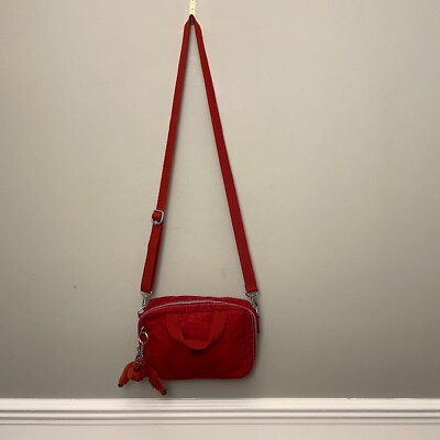 Kipling Umhängetasche rot Nylon Reißverschluss Brotdose Crossbody Affe Inge