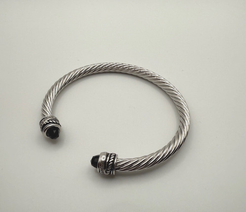 David Yurman Diamond and Black Onyx Cable Cuff Bracelet, Sterling Silver 7mm