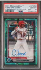Christian Moore 2024 Bowman Draft Chrome Auto Aqua Lava Refractor /199 PSA 10