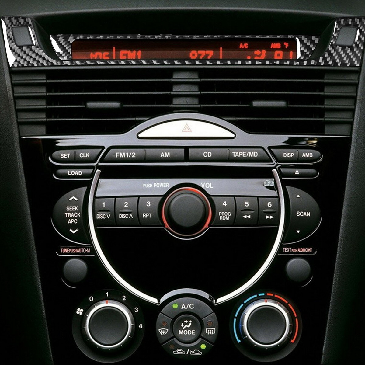 2PCS Carbon Fiber FM Radio Display Panel Trim Interior For Mazda