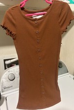Girls Brown Button Up dress