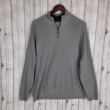 Tommy Bahama 1/4 Zip Sweater Men's Size Large Ribbed Gray