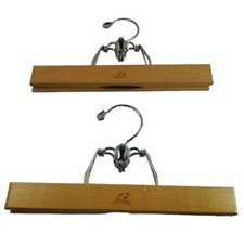 Vintage Set Of 2 Setwell Wooden Pant Skirt Clamp Hangers