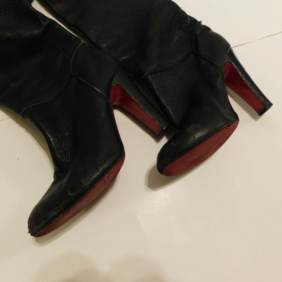 Authentic Christian Louboutin Womens Sz 40 10 Black Leather Thigh High Boots OTK - Image 3 of 4