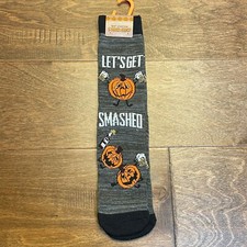 NEW Halloween Pumpkin Let's Get Smashed Crew Socks Men's Shoe Size 6-12.5