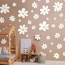 Classic Style Daisy Wall Decal - 12 Sheets of Big White Vinyl Flower Wall Sti...