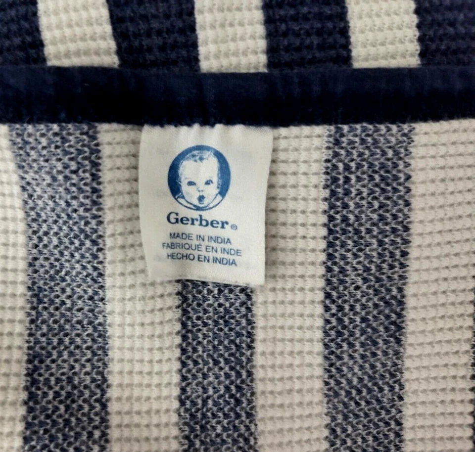 Gerber Navy Blue White Stripe Thermal Baby Blanket Lovey Unisex 26x28 Security - Image 2 of 3