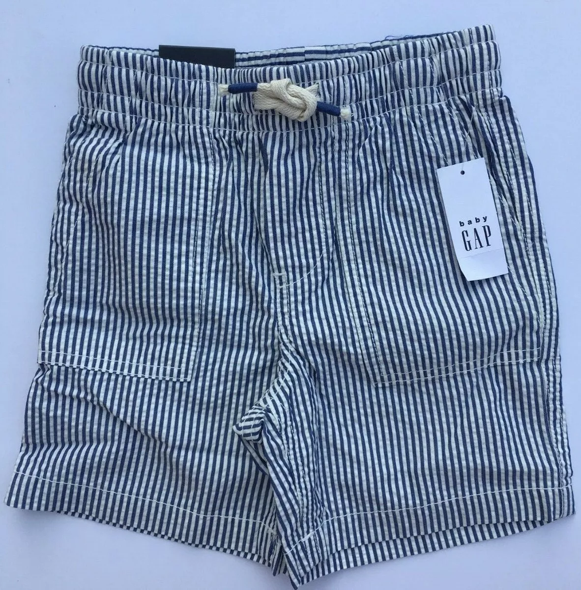 Toddler Boys GAP Blue Stripe Cotton Shorts Pull On RRP 14.99 Ages