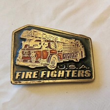 U.S.A FIRE FIGHTERS Red Firetruck COLORED BELT BUCKLE NEW