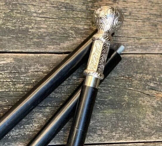 Victorian Walking Stick Solid Brass Chrome Plated… - image 6