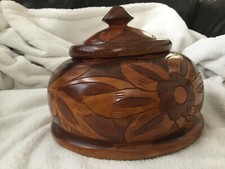 Vintage Handmade Decorative Wood Lidded Jar