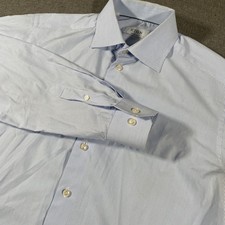 Eton Dress Shirt Mens 17.5 Blue White Striped Contemporary Fit Long Sleeve