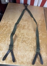Vtg New OD Green German Army Military Suspenders Braces Elastic/Leather 6-Button