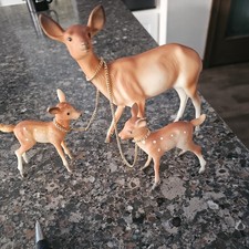Vintage Celluloid Plastic Deer Family Doe Fawns Christmas Mid Century Modern HK