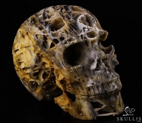 5.0" Geode fluorite Hand Carved Crystal Skull, Realistic, Crystal Healing